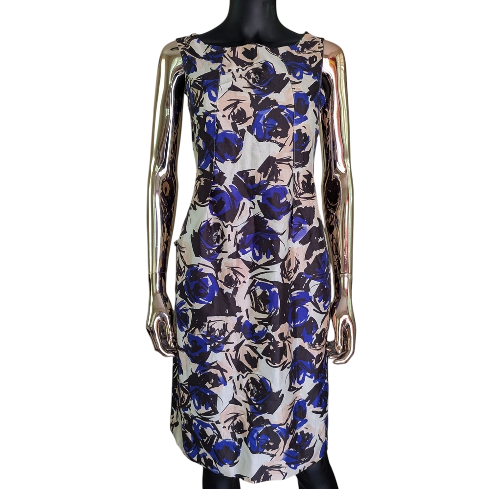 LK Bennett Wool/ Silk Blue and Black Floral Midi Dress